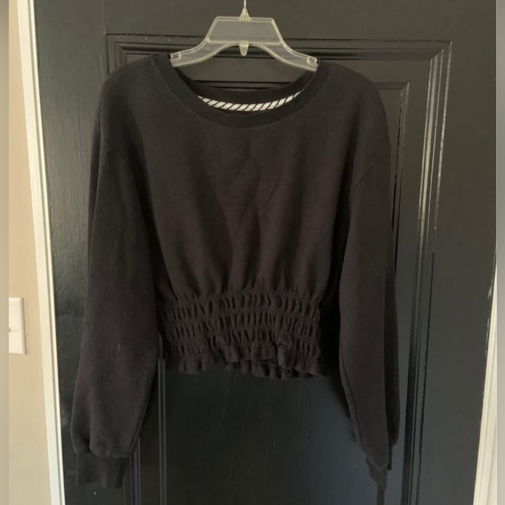 Maeve Black Smocked Waist Pullover